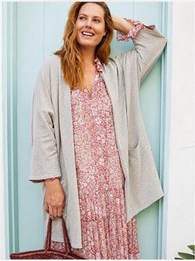 ANTHROPOLOGIE DONNI. Coastal Grandma Ribbed Open Long Cardigan Duster Size OSFA